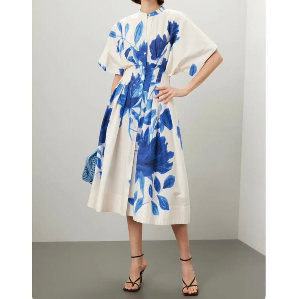 Natori Andora Dress blue floral midi fit and flare Size 2